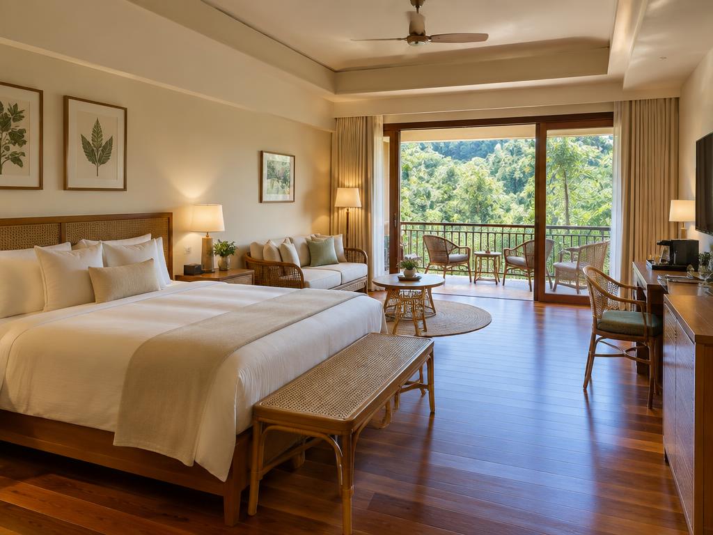 Deluxe room in a Maredumilli nature resort with balcony